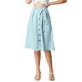 thumbnail image 5 of Allegra K Women's Button Front Elastic High Waist Belted Knee Length Skirt, 5 of 6
