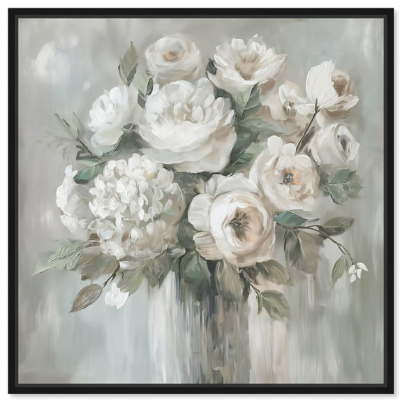 White Floral Harmony Canvas White Floral Art by Art Remedy, Black Frame, 12" x 12"