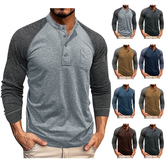 Hinvhai Men's Henley Knit Sweater Long Sleeve Soft Pullover Shirt with Chest Pocket Light Blue 8(XL)