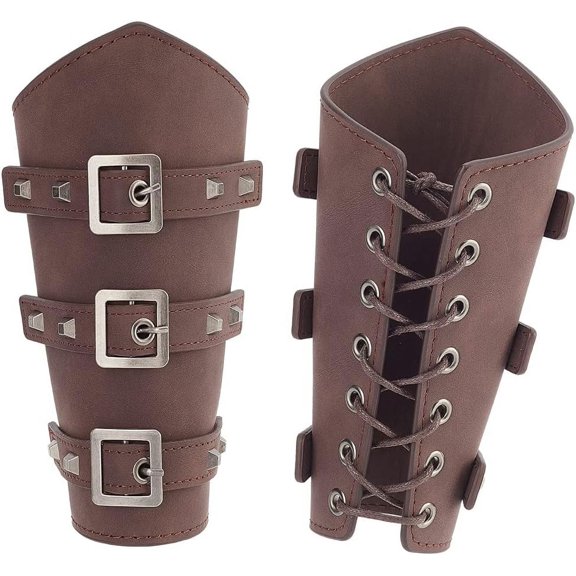 Leatheroid Punk Style Cuff Wristband for Bikers Retro Archery Armguard with Zinc Alloy Findings & Cord Pentagon Coconut Brown 195x238x15mm Hole: 5mm