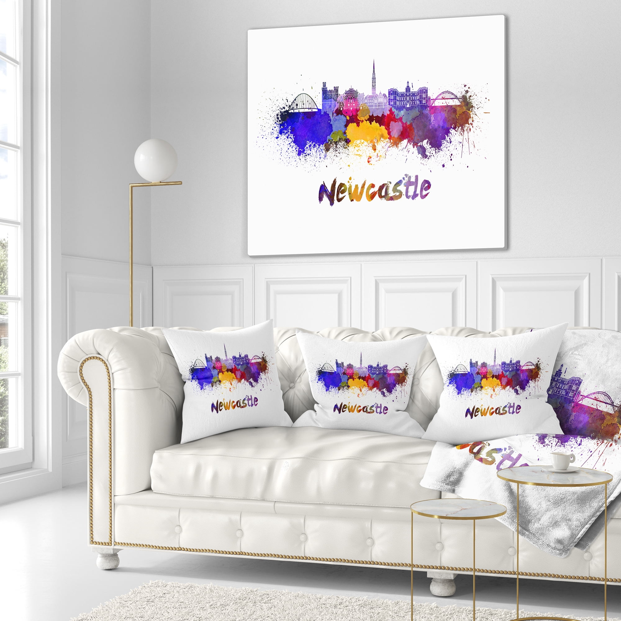 Designart Newcastle Skyline - Cityscape Throw Pillow - 18x18
