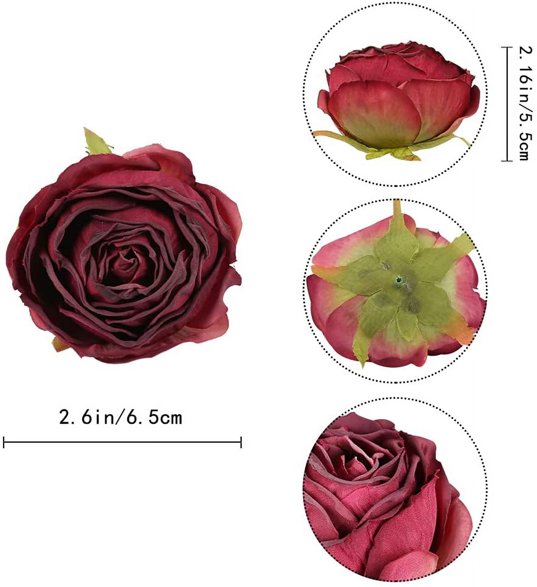 Burgundy Flowers Artificial Roses Heads Fake Roses Combo Purple Artificial Flowers Vingtage Dried Flowers Silk Roses Heads Bulk for Decoration Bridal Bouquets for Wedding (Mixed Color)