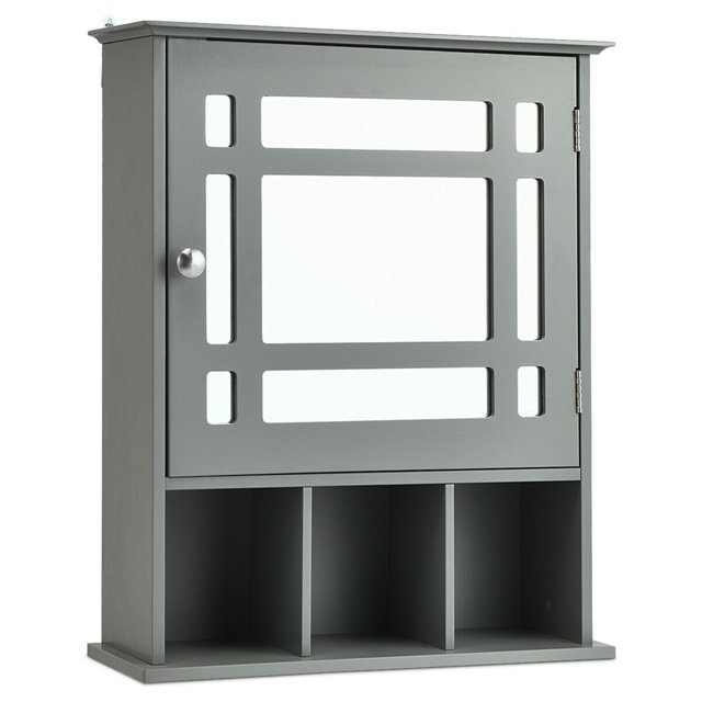 Gymax Wall Mount Mirrored Medicine Cabinet with Adjustable Shelf, Grey