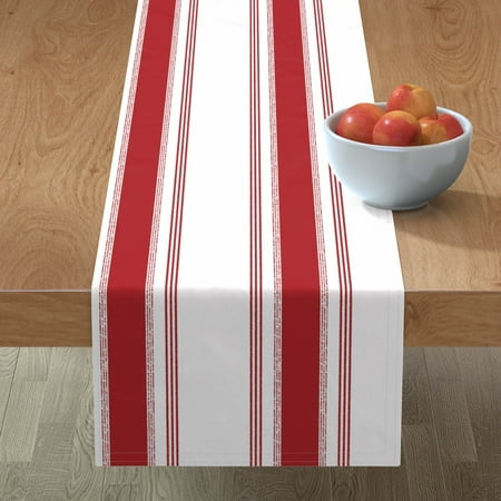 

Cotton Sateen Table Runner 90 - French Stripes Midcentury Modern Farmhouse Red Striped Stripe Print Custom Table Linens by Spoonflower