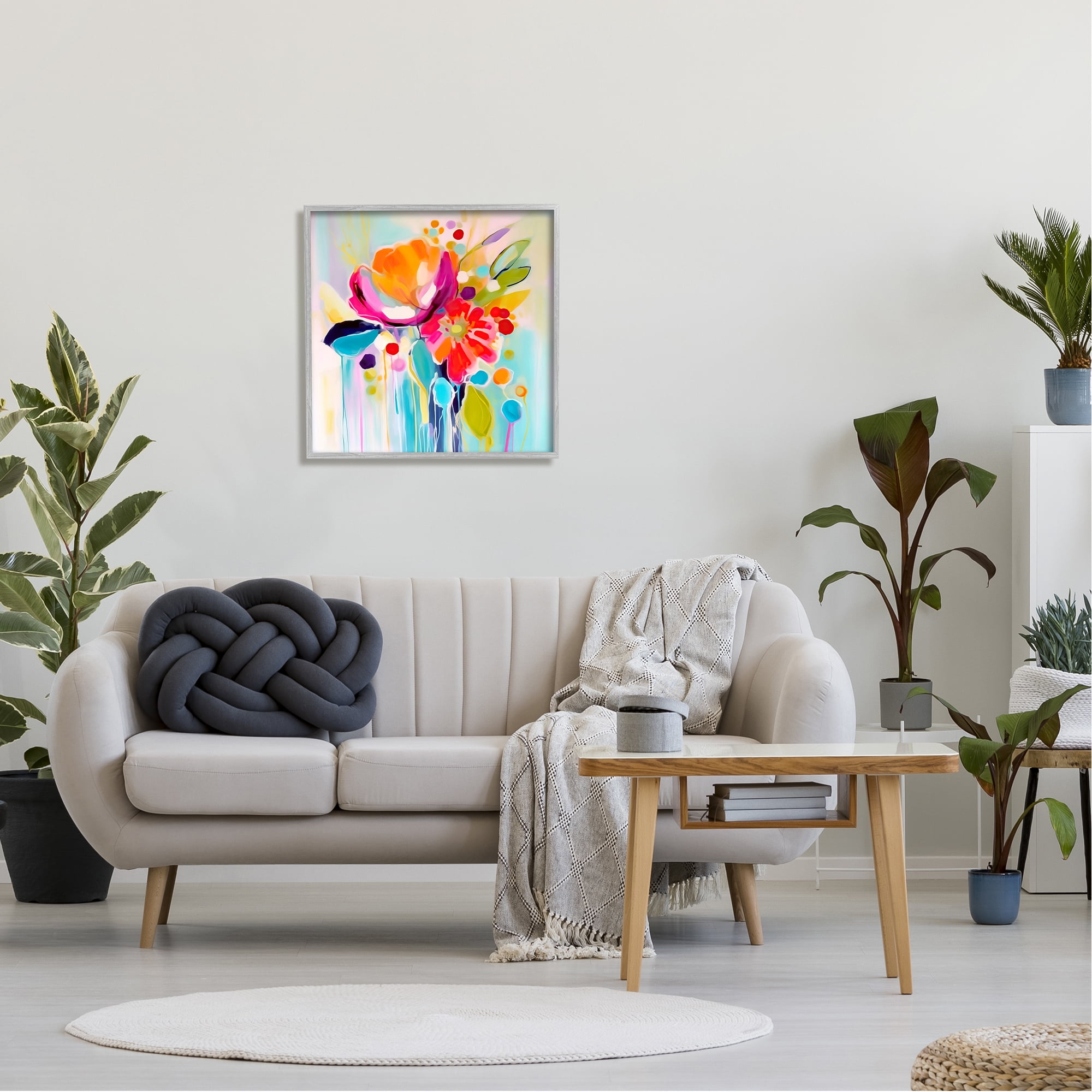 Stupell Industries Paint Drip Florals Botanical & Floral Painting Gray Framed Art Print Wall Art, 24 x 24