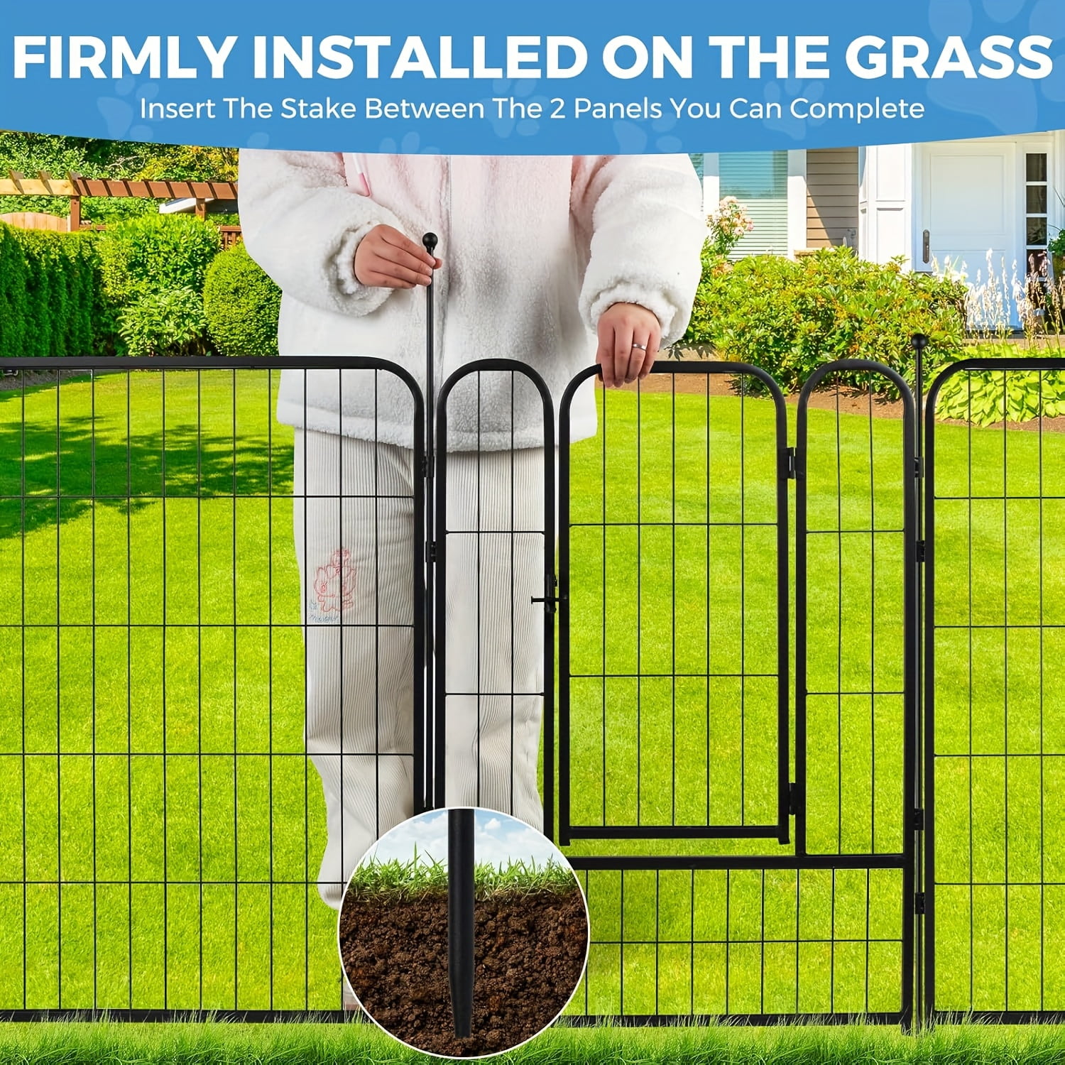 32" 8-Panel Dog Playpen for Small & Medium Dogs - Indoor/Outdoor Pet Fence with Rounded Ground Stakes, Easy Tool-Free Assembly, Secure Black Mesh Design for Camping, Yard, RV, or Garden