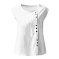 thumbnail image 5 of Wycnly Womens Tank Tops Casual Solid Button Down Loose Fit Cotton Linen Vest Tops Summer Fashion Plain Round Neck Sleeveless Shirts Blouse White XL, 5 of 5