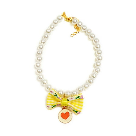 CIYISON Fashion Cat Collar with Bowknot Decor Pet Pearl Necklace for Cats Puppy Jewelry
