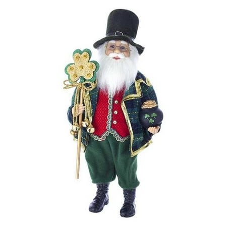 Kringle Santa - Kurt S. Adler Kringle Klaus Irish Santa with White Staff Tabletop Decoration