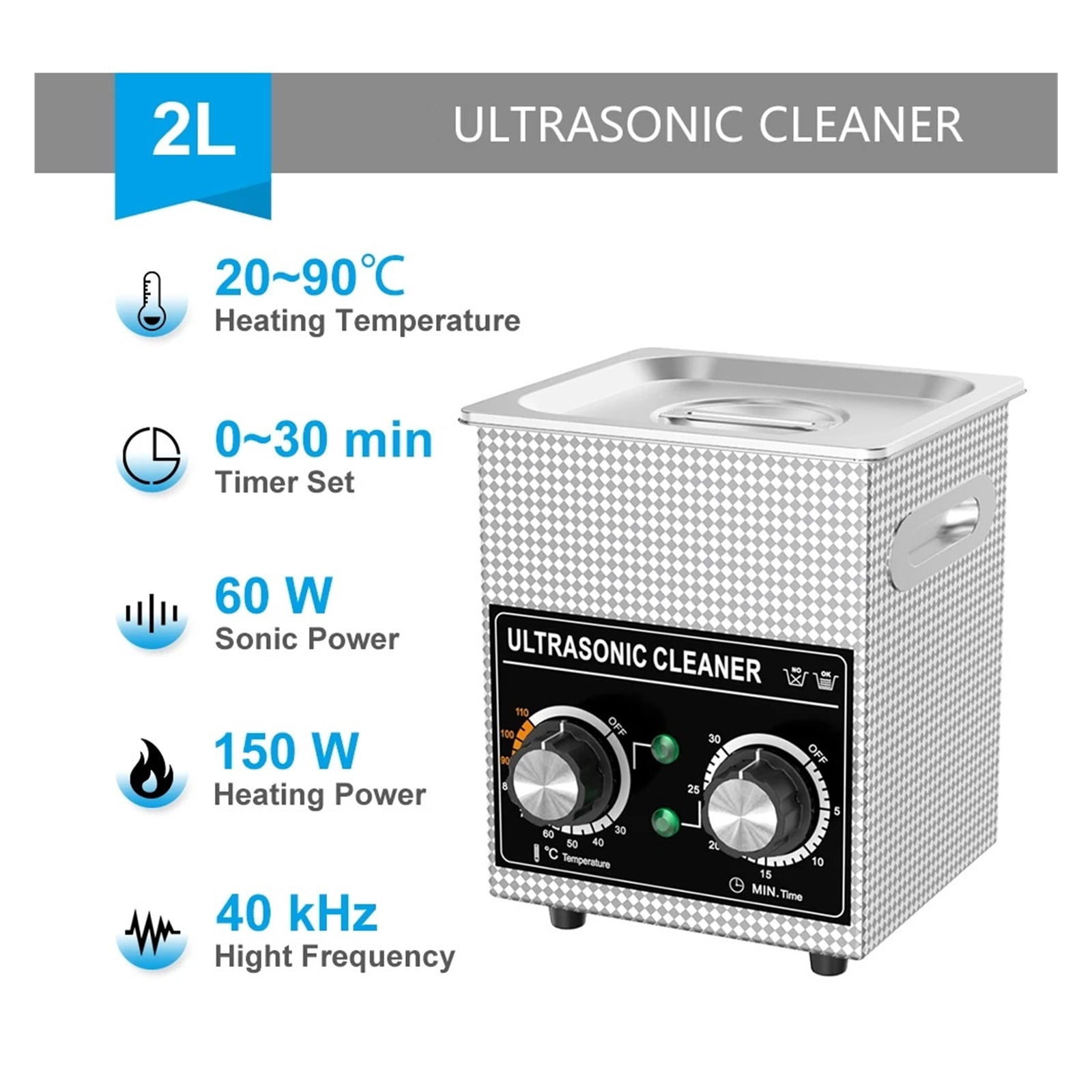 Ultrasonic Cleaner Bath 2L 60W/120W with Stainless Basket Heater Timer Digital Display Diswasher Ultrasound Home Appliances