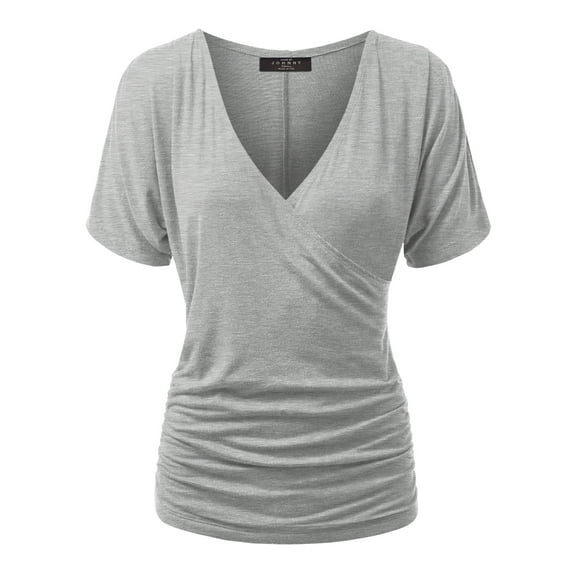 Made by Johnny Women's V Neck Short Sleeve Wrap Front Drape Dolman Top XXL HEATHER_GREY