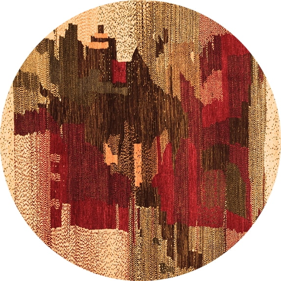 Ahgly Company Indoor Round Abstract Orange Contemporary Area Rugs, 6' Round
