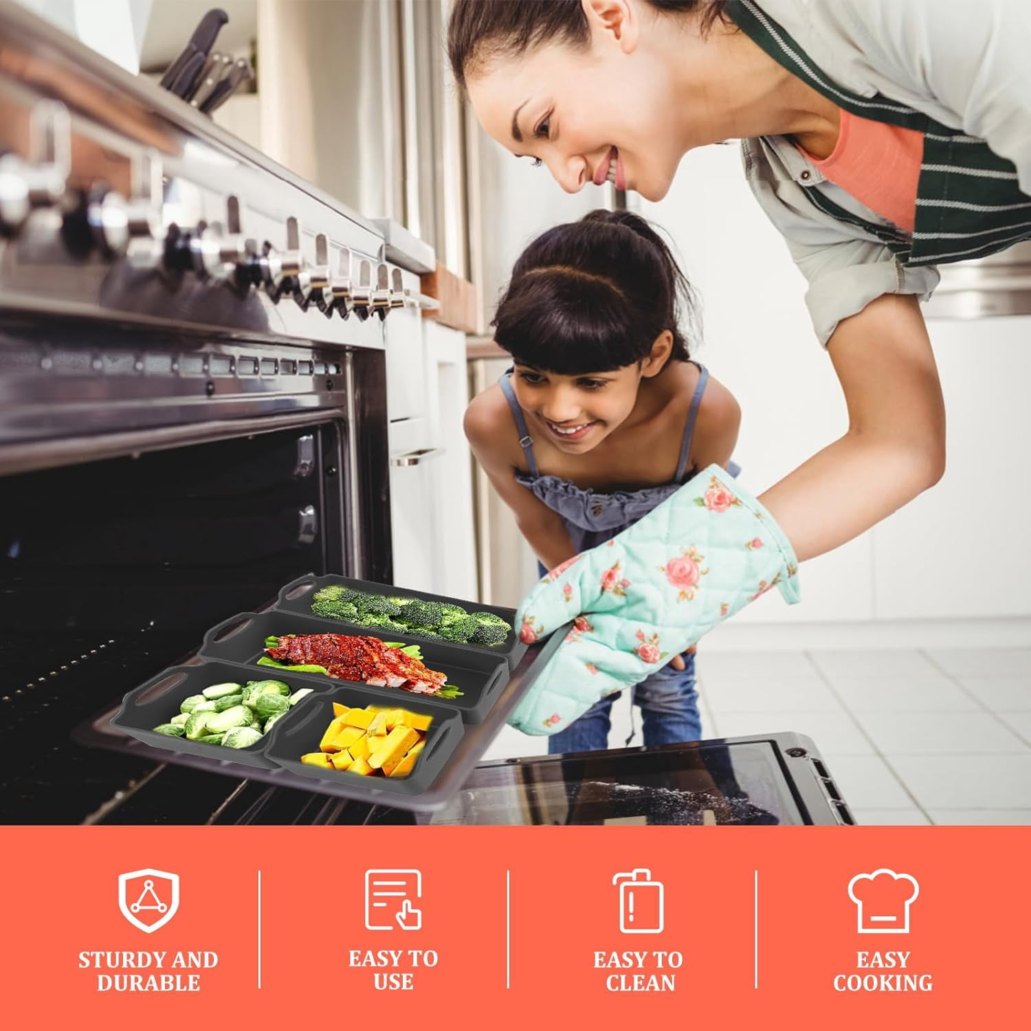 Silicone Baking Sheet Pan Dividers,Sturdy Heatproof Handles Nonstick Tray,Cooking Reimagined,Reusable Bakeware Set for Meal Prep,Easy to Clean,Air Fryer,Oven Safe
