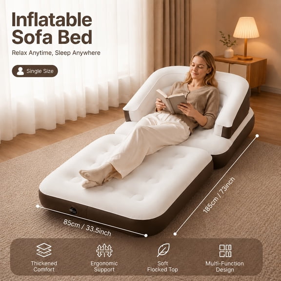 Inflatable Sofa Chair, Luxury Portable Air Couch with Thickened Flocked Surface, Quick Inflation Lounge Chair for Indoor Outdoor, Living Room, Bedroom & Apartment Relaxation