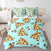 Homewish Pepperoni Pizza 7 Pieces Bedding Comforter Set for Kids Children Teens,Funny Fast Food Full Bedding Set Lightweight,Sausage Cheese Fitted Sheet Flat Sheet,Watercolor Fitted Sheet Flat Sheet