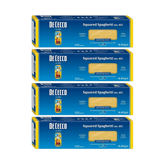 De Cecco Squared Spaghetti Pasta, 16 oz (Pack of 4)