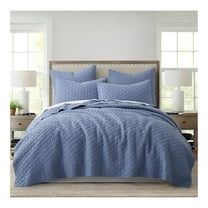 Levtex Rowan Quilt Set - King - Blue Crinkle - Reversible Quilted Bedspread with Shams King/Cal King