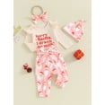 thumbnail image 3 of vera natura Baby Girls Christmas Outfits Letter Print Long Sleeve Rompers Santa Print Pants Headband Hat 4Pcs Fall Clothes Set, 3 of 10