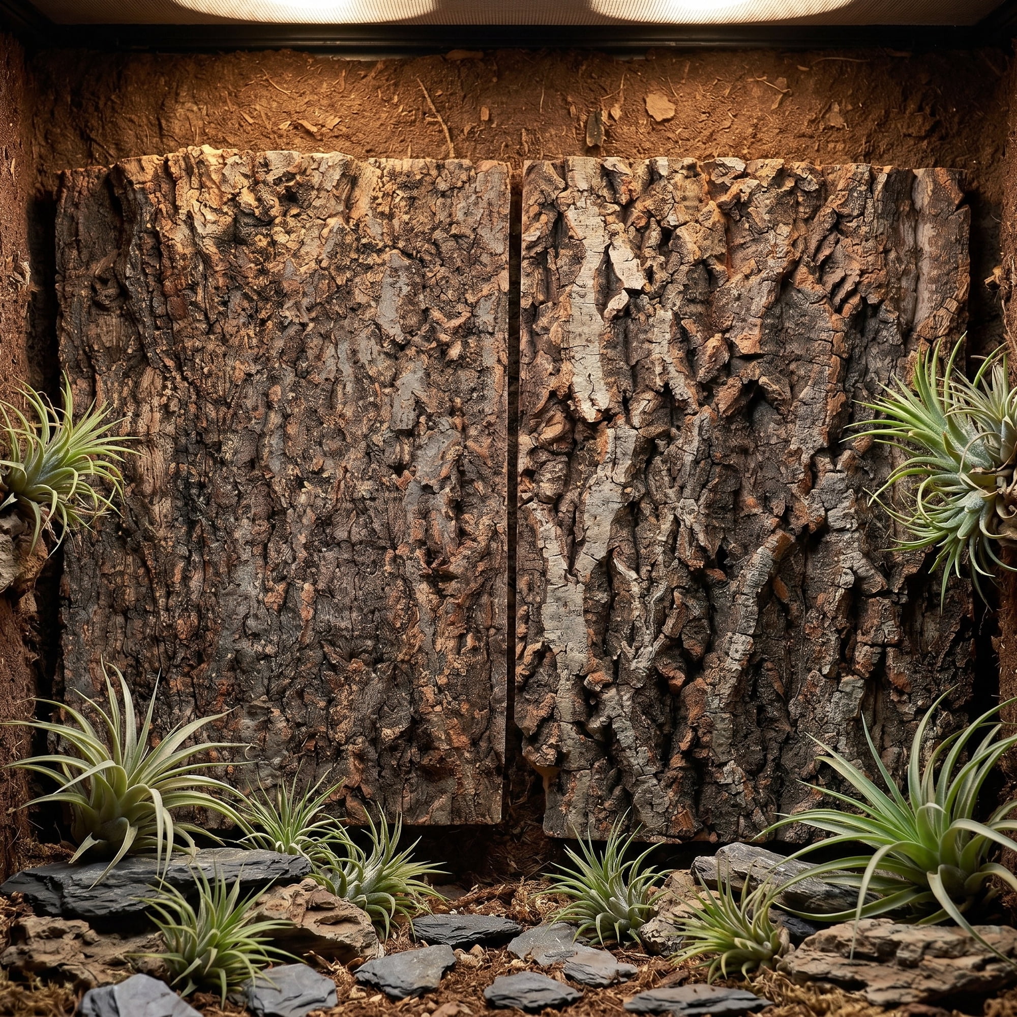 WEUVEB 2Pcs Reptile Tree Bark Platform Terrarium Decor Light Brown Natural Climbing and Resting