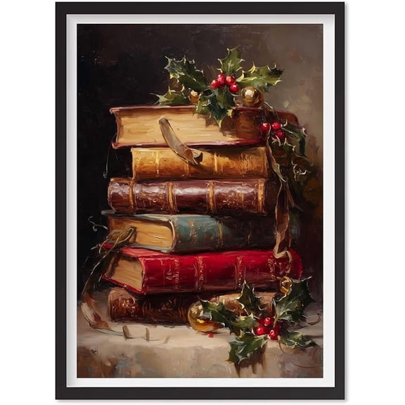 Rustic Christmas Print Christmas Wall Art Book Art Christmas Printable Vintage Christmas Oil Painting Dark Academia Decor Winter Holiday