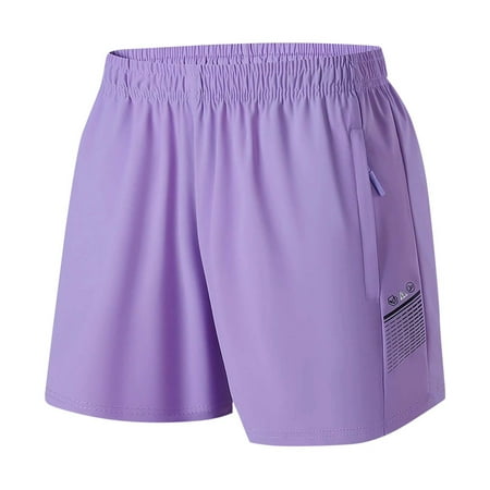 SAFUNY Women s Breathable Shorts Elastic Waist Pocketed Athletic Running Bottoms Purple XL