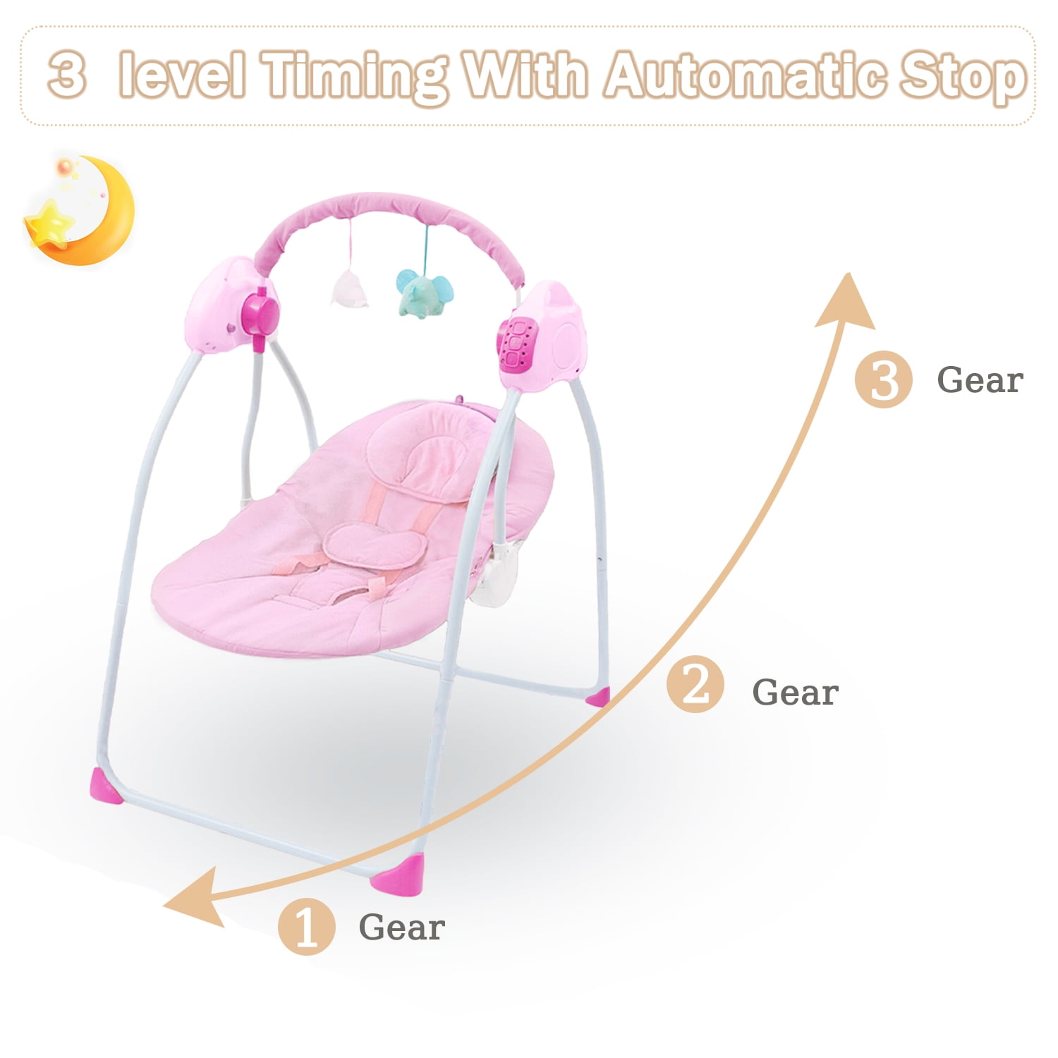 KFeng Baby Swing for Newborns-Electric Motorized Infant Swing, Bluetooth Music,Remote , Pink