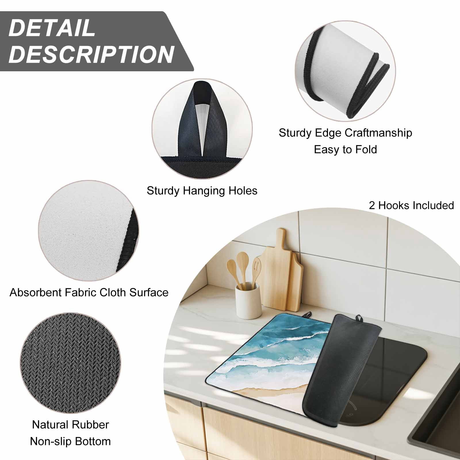 Blue Teal Beach Coastal Stove Top Cover for Electric Stove, Heat-proof & Non Slip Glass Top Stove Cover Protector, Summer Nautical Seaside Ocean Kitchen Flat Cooktop Rubber Mat 24x21 Inches