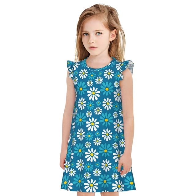 Balery Daisies Flowers Camisón de princesa para niñas, pijama de algodón con mangas abullonadas, suave y bonito.-Medium
