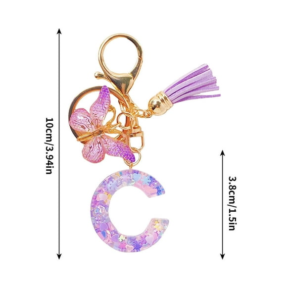 LACKUST Initial Letter Keychains for Women,Clearance Keychains Rings for Keys for Men Women for Car,Purple Tassel Design,Purple