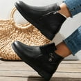 thumbnail image 4 of Zapatos Botines mujer Botines de mujer a la moda para otoño e invierno tacón bajo antideslizante parte superior alta felpa cálido Color sólido cremallera lateral cómodo (Black 7.5), 4 of 7