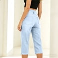 thumbnail image 6 of sdhkgrrt Women Plus Size Capri Denim Pants Elastic Waist Flowy Fashion Jeans Solid Casual Basic Cropped Pants Travel, Light Blue 3XL, 6 of 8