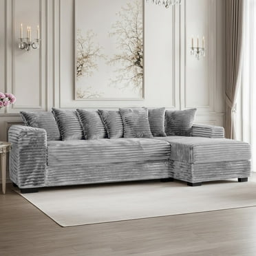 Advwin 110" Oversized L Shaped Sofa with Chaise, Comfy Plush 2-Piece L-Shaped Sectional Couches with 8 Pillows, Soft Fluffy Upholstered Sofa Bed for Living Room Apartment Bedroom, Light Gray