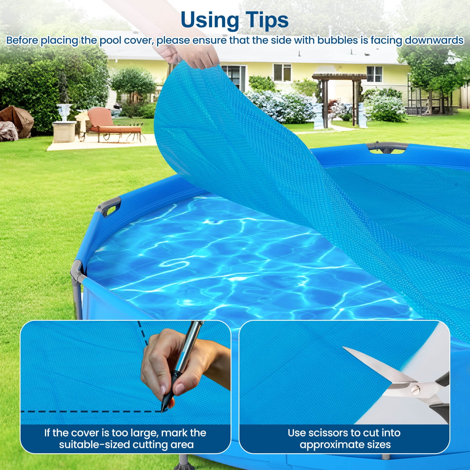 Costway 12ft x 30in Metal Frame Above Ground Swimming Pool with 12 FT Solar Pool Cover