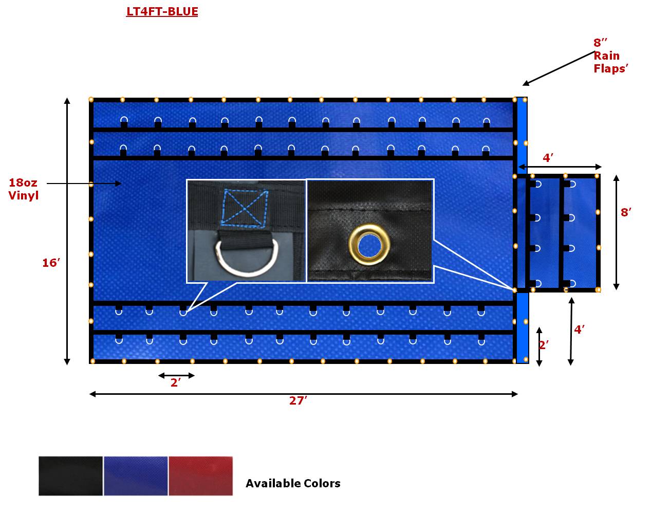 Mytee Products 16' x 27' Flatbed Tarps Heavy Duty 18oz Steel Tarp with
