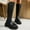 Black, variant on Women's Platform Knee High Boots, Leather Wide Calf Chunky Heel Square Toe Back Zipper Motorcycle Boots