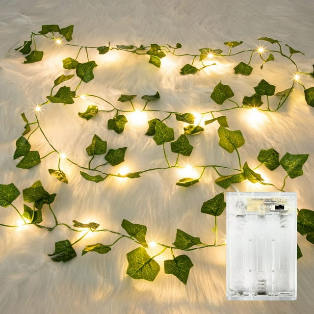 Guirnalda de luces LED de hiedra artificial de 2 m con 20 luces LED, guirnalda de luces colgantes para interiores, bodas, oficinas y fiestas.