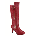 thumbnail image 1 of Bottes à Talon Haut à Fermeture Éclair à Bout Rond Décontractées pour Femmes Dames Mode (Rouge, 11), 1 of 5