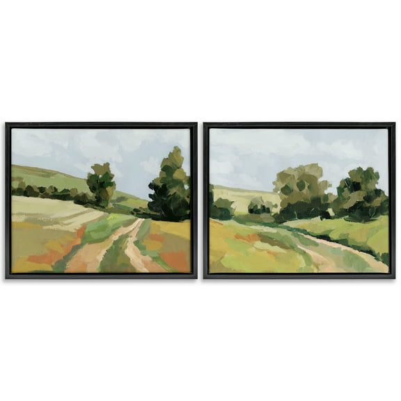 Stupell Industries Abstract Country Road Landscape Landscape & Nature Painting Black Floater Framed Canvas Art Print Wall Art, 21 x 17, Set of 2