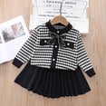 thumbnail image 4 of KYAIGUO Toddler Baby Spring Autumn Clothes for Girls Plaid Crochet Button up Knit Sweater Dress Set 2PCS Long Sleeve Ruffle Bowknot Sweater Tops+pleated Mini Tutu Skirt Outfit for 1-6 Years, 4 of 9
