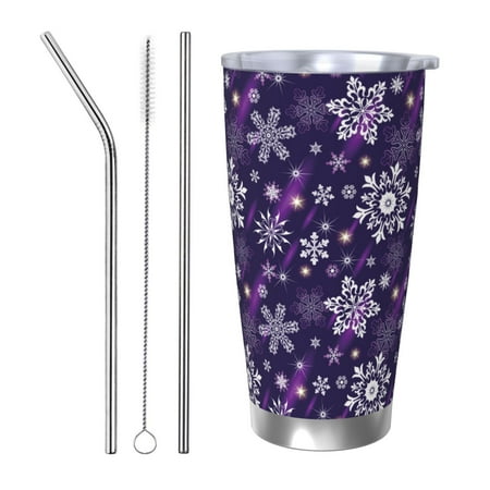 

Gaeub Christmas Purple Snowflakes Print 20-Ounce Stainless Steel Car Cup Tumblers Cups with Lids and Straw Coffee Cups for Adults Kids Home Car Office School Travel Party-Straw Three-piece Set