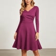 thumbnail image 5 of TFEOQRY Womens Wrap Midi Dress V Neck Long Sleeve Ruched Waist A-Line Swing Hem Slim Casual Dresses, 5 of 9