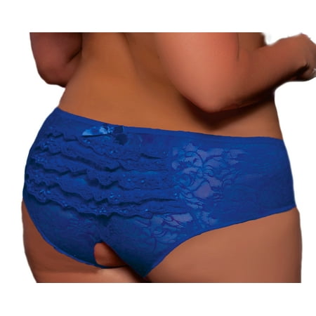 Lace Ruffle Bodystocking - Lacy Line Plus Size Sexy Open Crotch Ruffled Back Floral Lace Panties