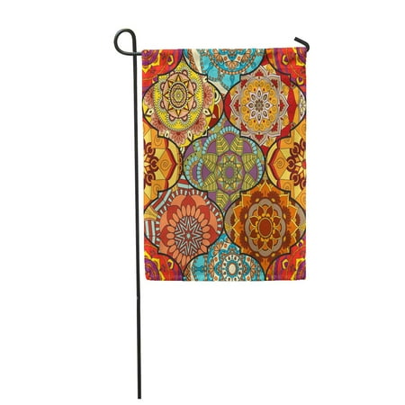 Tiled Garden Furniture LADDKE Colorful Tiles Boho Mandala Abstract Flower Floral Furniture Hippie Romantic Fro Garden Flag Decorative Flag House Banner 12x18 inch ()