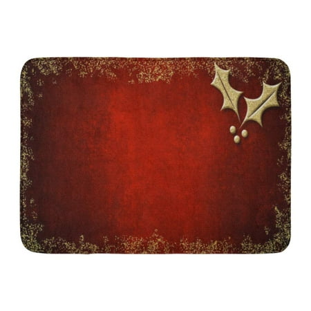 Gold Metallic Holly - GODPOK White Christian for Writing Christmas Holly Twig in Gold Metallic on Red with Space for Message Panoramic Rug Doormat Bath Mat 23.6x15.7 inch
