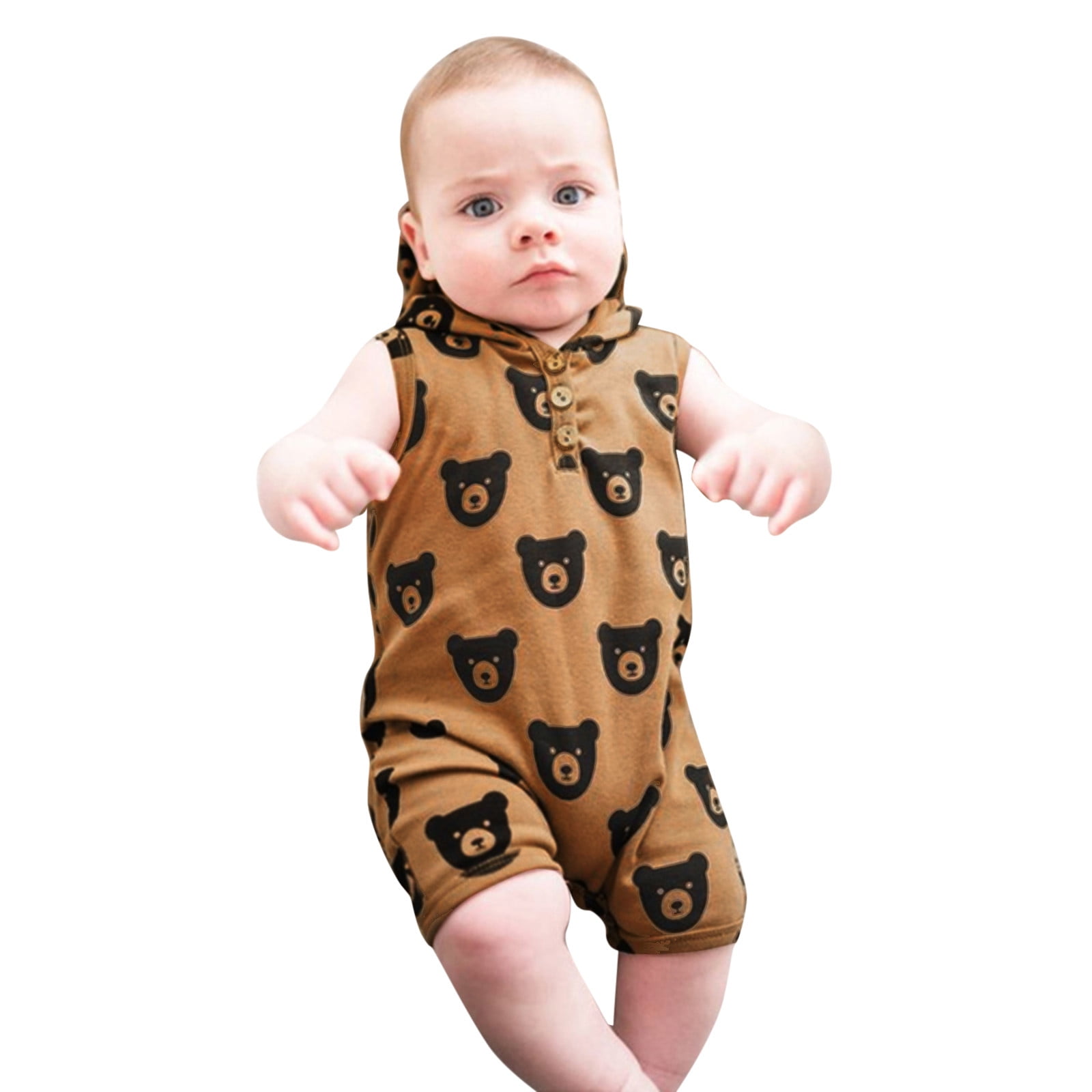 nsendm Boys Childrenscostume Big Kid Clothes Infant Rompers Toddler Boys Girls Sleeveless Romper Cartoon Bear Printed Hoodie Jumpsuit Clothes Baby