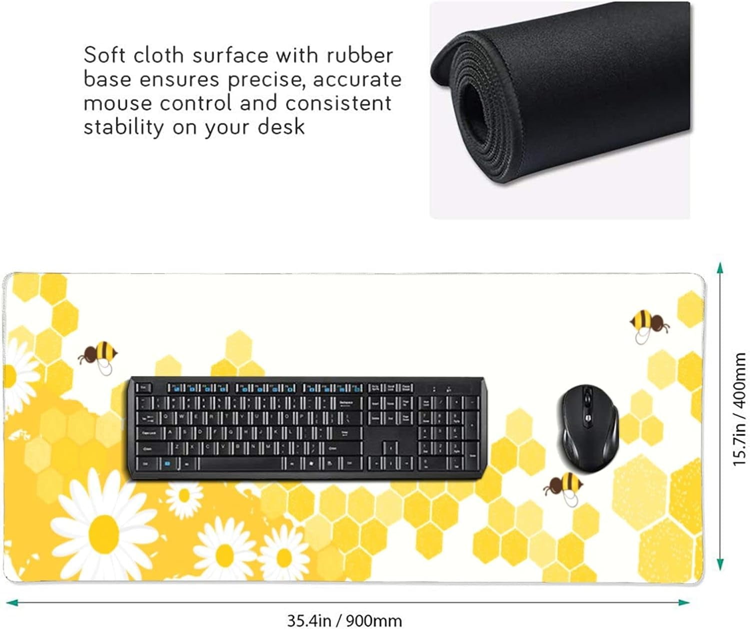 Honeycomb Gaming Mouse Pad XL, Extended Stitched Edges Mousepad, Large Mouse Mat Desk Pad, Long Non-Slip Rubber Base Mice Pad（35.5x16 Inch）