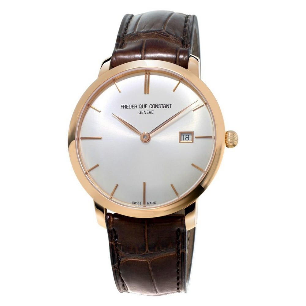 frederique constant rose gold plated leather analogue watch