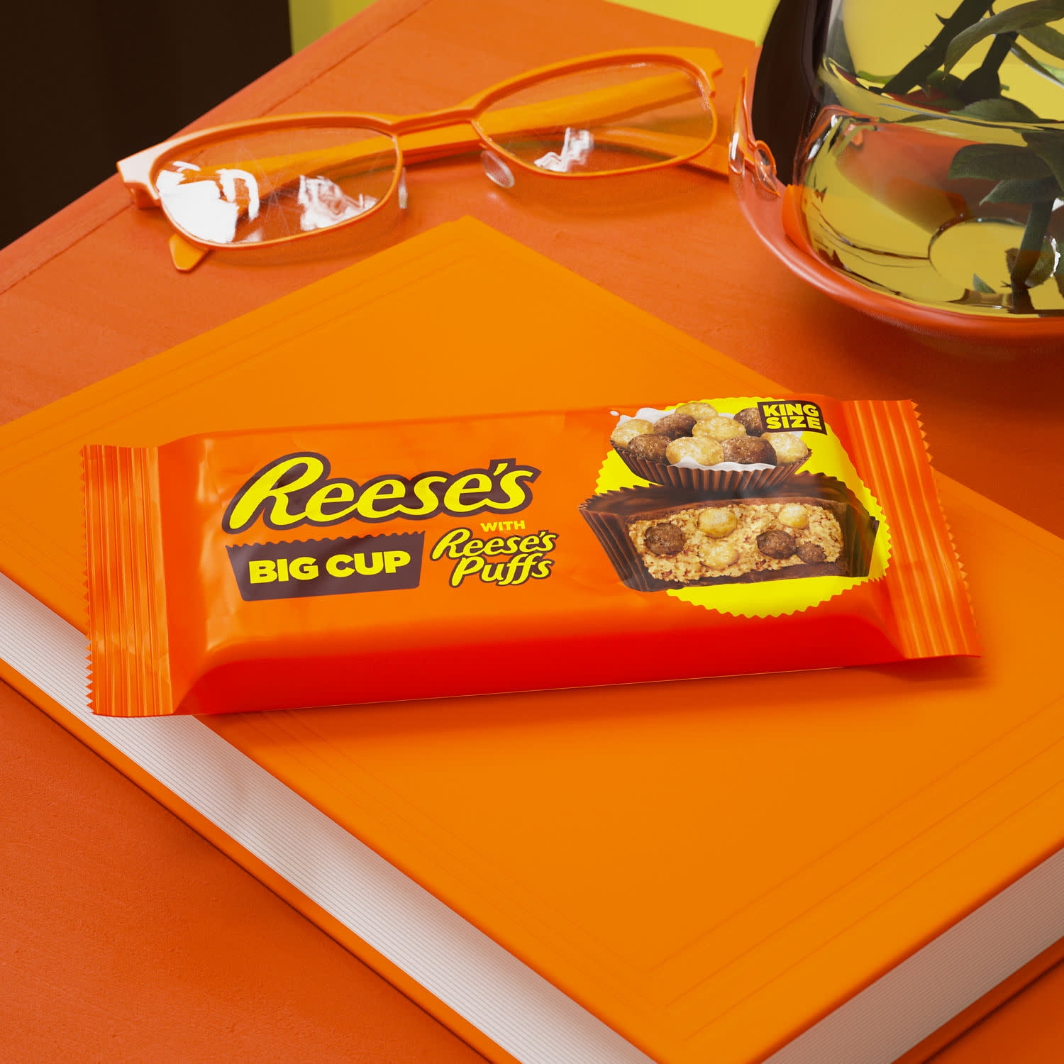 Reese's Big Cup with Puffs Cereal Milk Chocolate King Size Peanut Butter Cups Candy, Pack 2.4 oz
