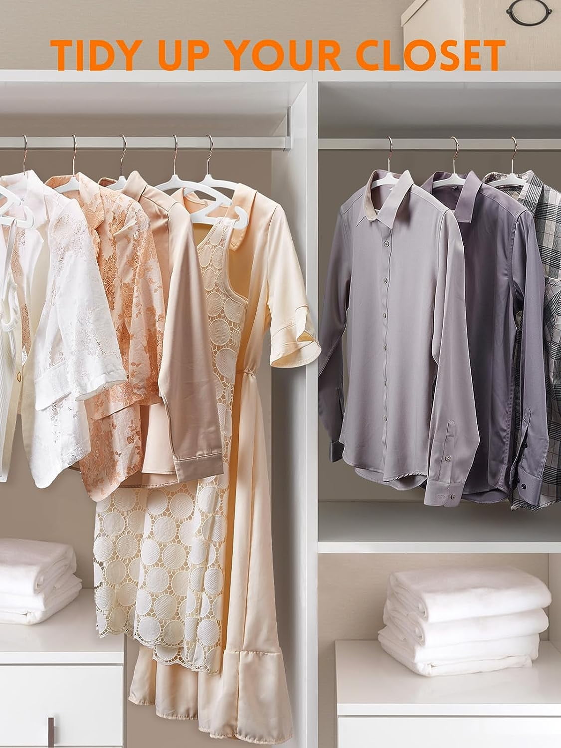 HOUSE DAY White Velvet Hangers 60 Pack, Luxury Felt Hangers Non Slip Clothes Hangers, No Shoulder Bump Focked Hanger