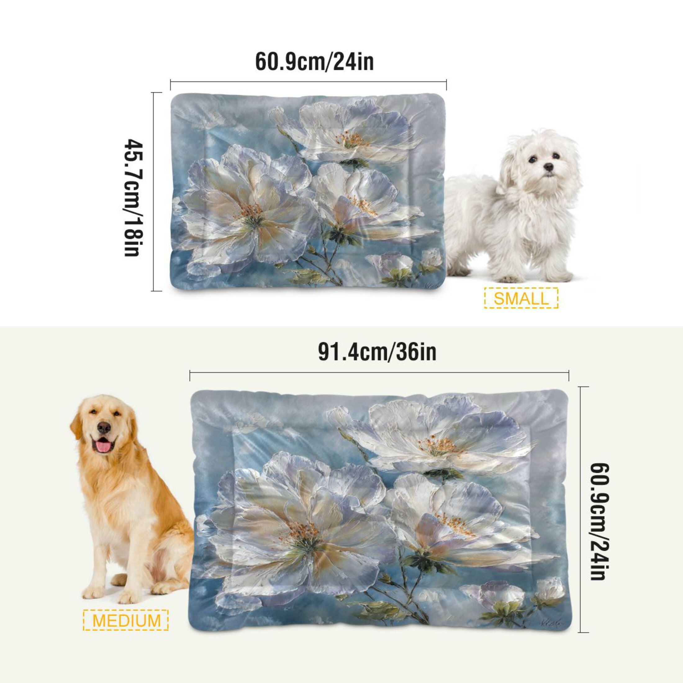 Qxltty White Flowers Ped Pad Wear-resistant and Hard to Bite Through Sleeping Pad for Small Medium Large Dogs Winter Pet Bed 36×24in